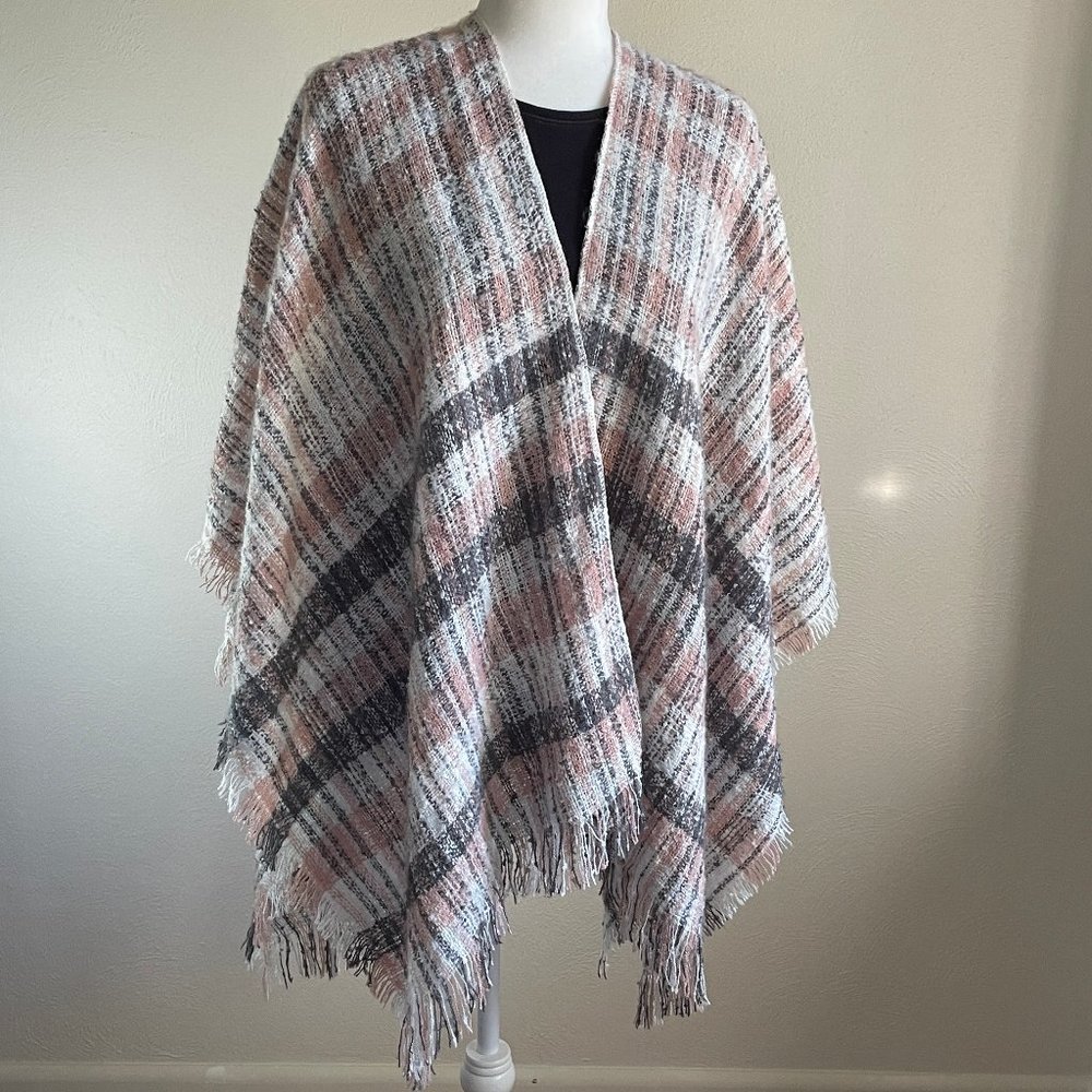 Marcus Adler Plaid Poncho Wrap Scarf